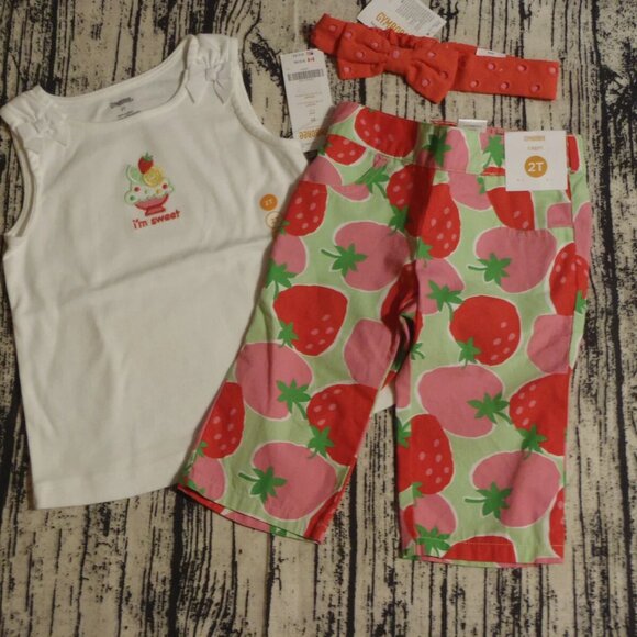 Gymboree Strawberry Sweetheart 2T Shirt Capri Headband Outfit NWT - Picture 1 of 4